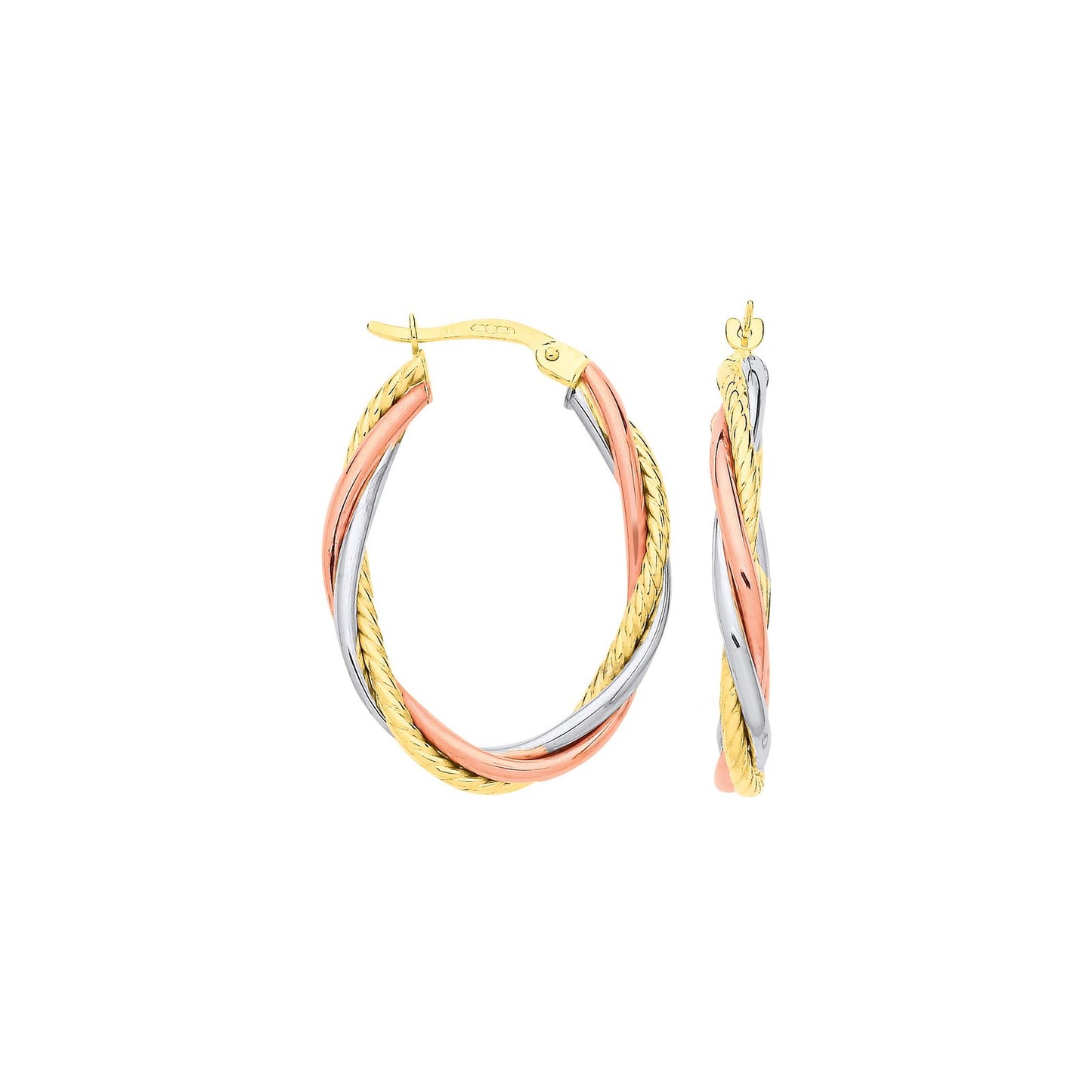 Yellow White & Rose Gold Russian Wedding Oval Hoop Earrings