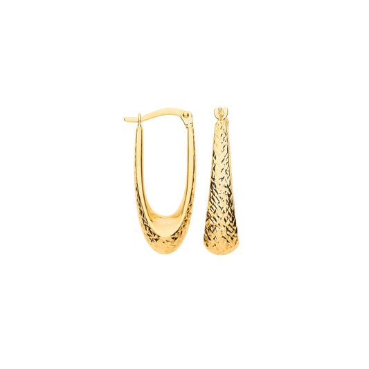 Yellow Gold D/c Elongated Hoop Earrings