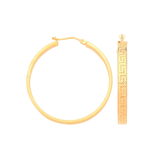Yellow Gold Greek Key 35mm Hoop Earrings