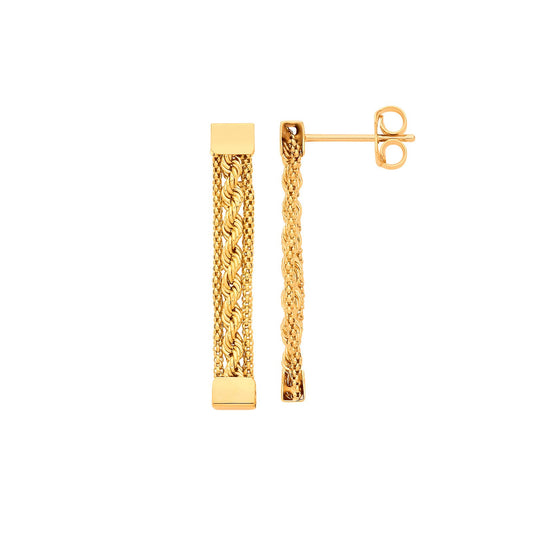 Yellow Gold Rope & Mesh Fancy Drop Earrings