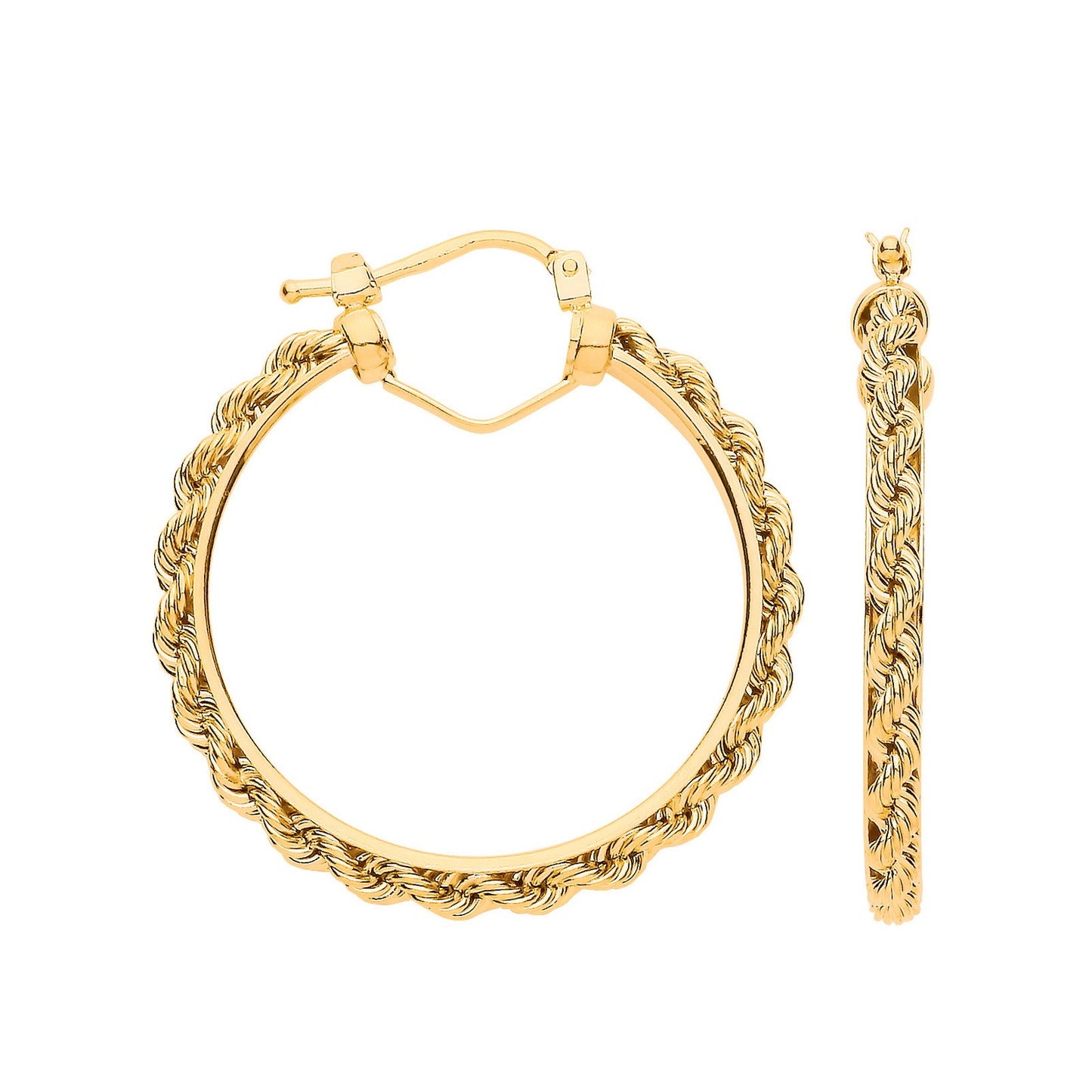 Yellow Gold Rope Chain 25mm Hoop Earrings