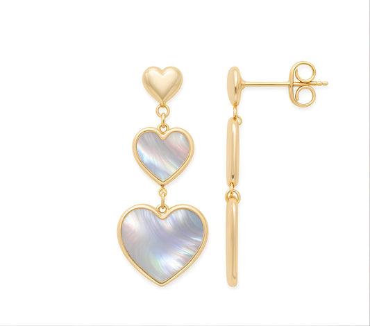 Yellow Gold Mop Hearts Drop Earrings