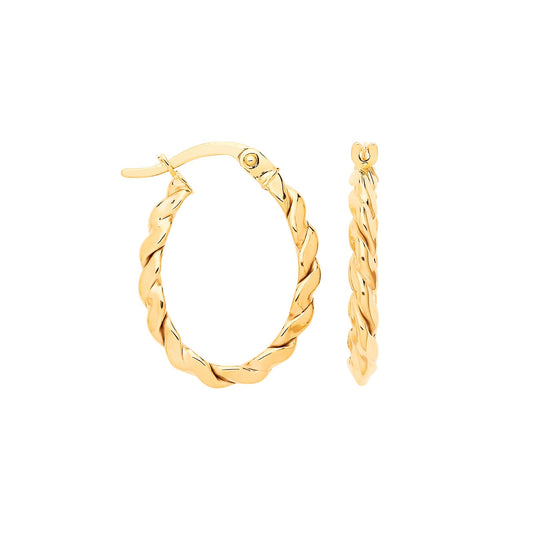 Yellow Gold Twisted Oval Hoop Earrings
