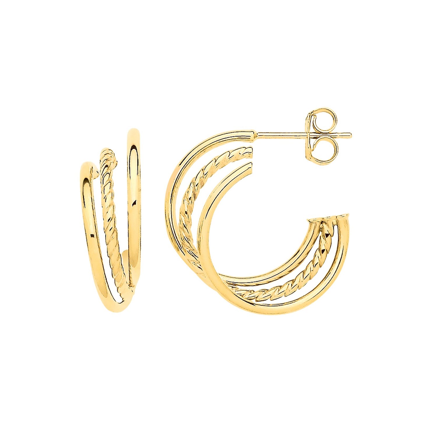 Yellow Gold Upside-down Triple Hoop Earrings