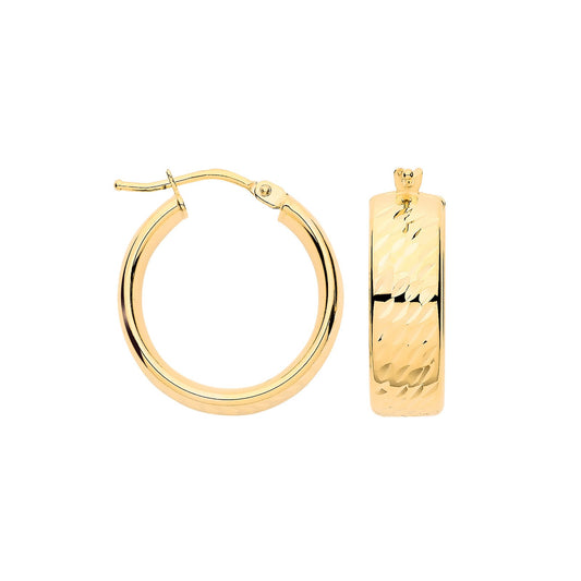 Yellow Gold 15mm D/c Wide Hoops