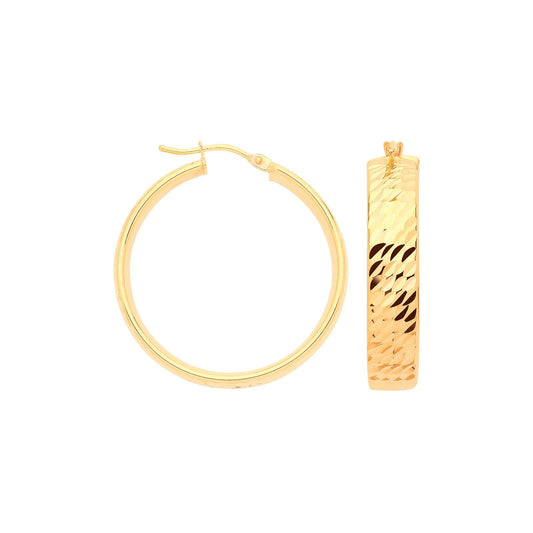 Yellow Gold 25mm D/c Wide Hoops