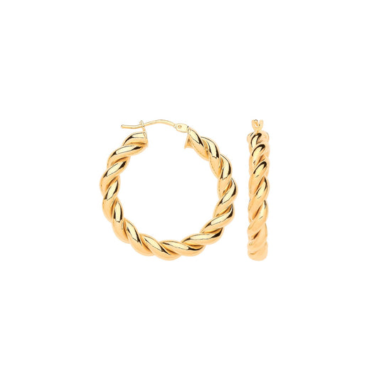 Yellow Gold 30mm Big Twist Hollow Hoops