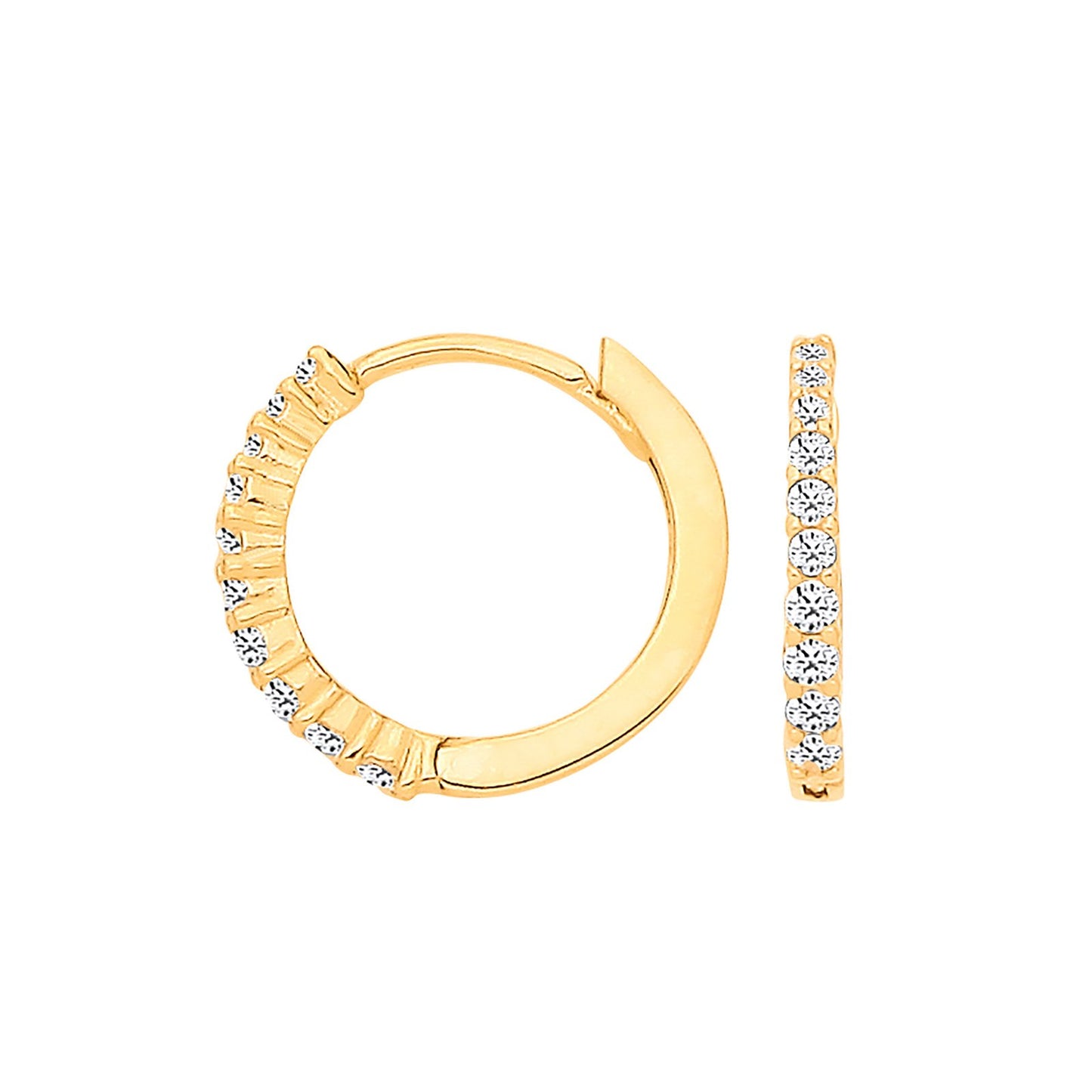 Yellow Gold Claw Set Cubic Zirconias Small Huggies