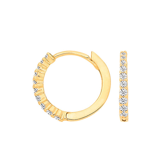 Yellow Gold Claw Set Cubic Zirconias Small Huggies