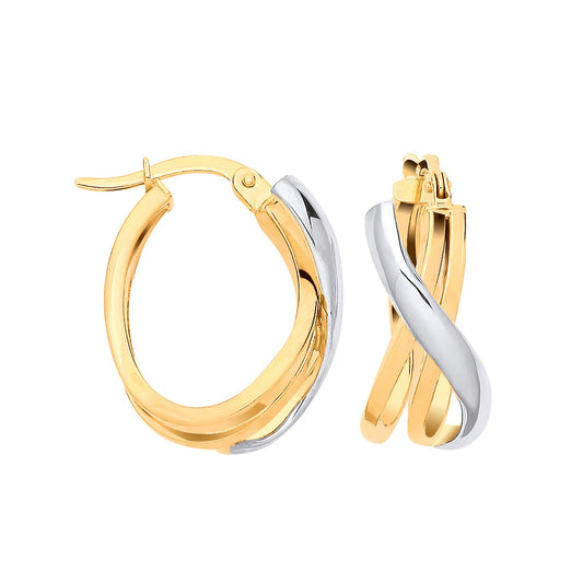 Yellow Gold Two Toned Double Tube Oval Hoops