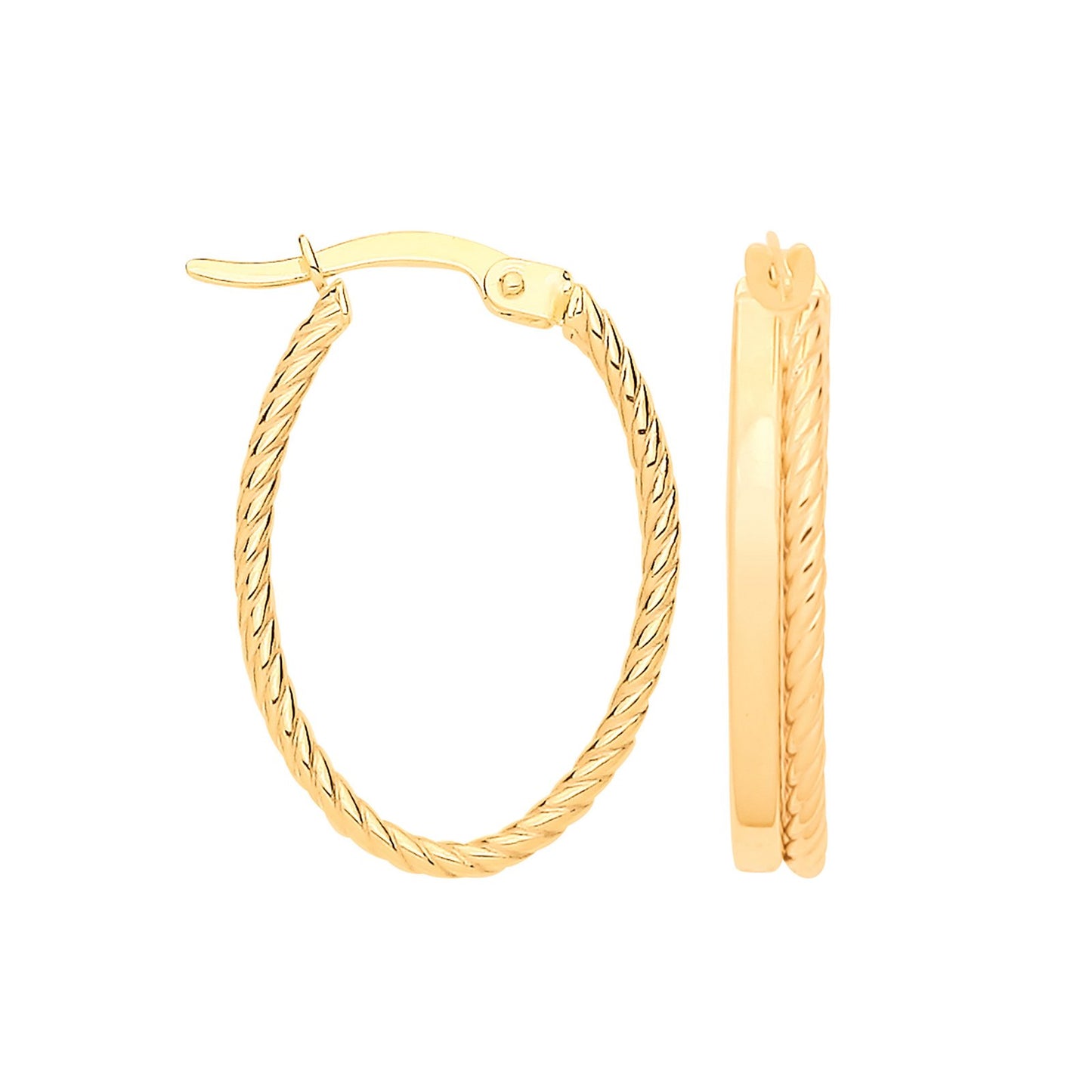 Yellow Gold Double Tube, Plain & Twisted Oval Hoops