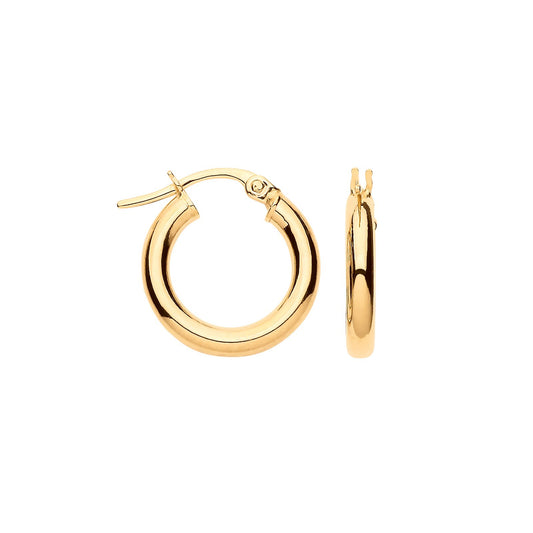 Yellow Gold 15mm Plain Tube Hoop Earrings