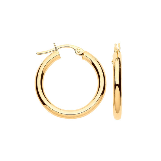 Yellow Gold 20mm Plain Tube Hoop Earrings
