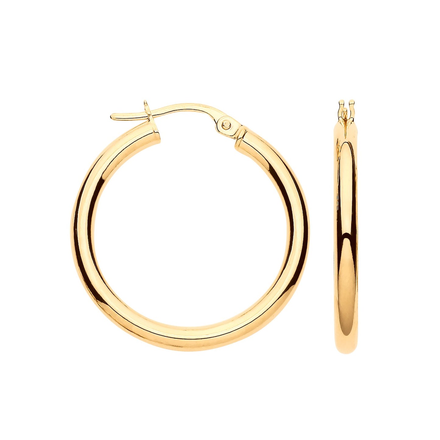 Yellow Gold 25mm Plain Tube Hoop Earrings