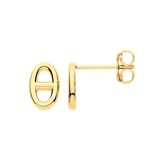 Yellow Gold Oval Marine Plain Studs