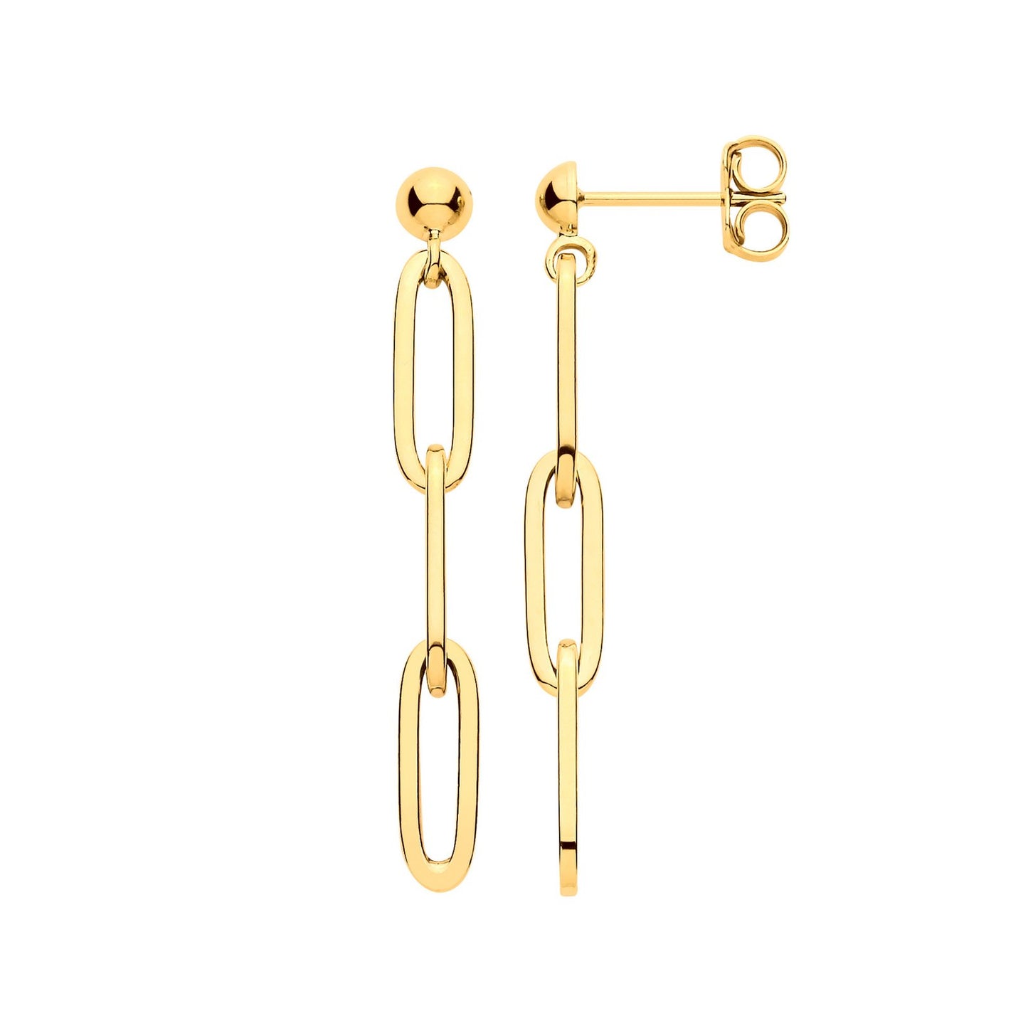 Yellow Gold Paper Clip Plain Drop Earrings