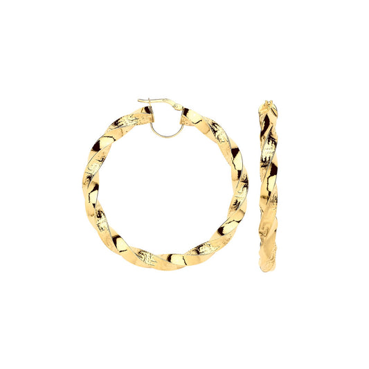 Yellow Gold Twisted Greek Key 50mm Hoop Earrings