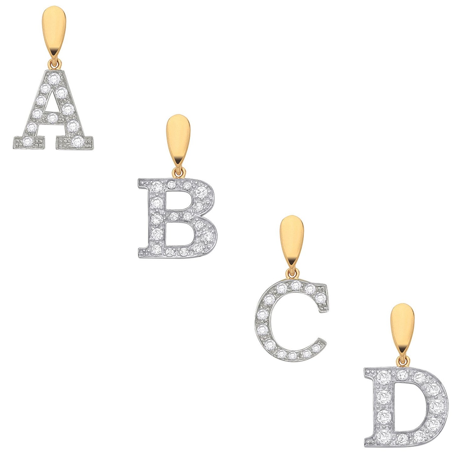 Yellow Gold Large Cubic Zirconia Initial Pendants
