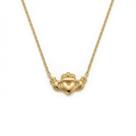 9ct Yellow Gold Claddagh Heart Pendant Necklace