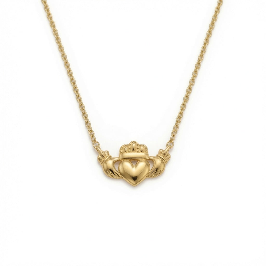 9ct Yellow Gold Claddagh Heart Pendant Necklace