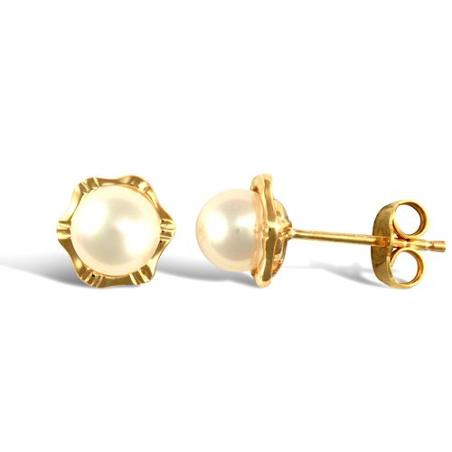 9ct yellow gold flower stud earrings with a centre pearl – Imperial Time