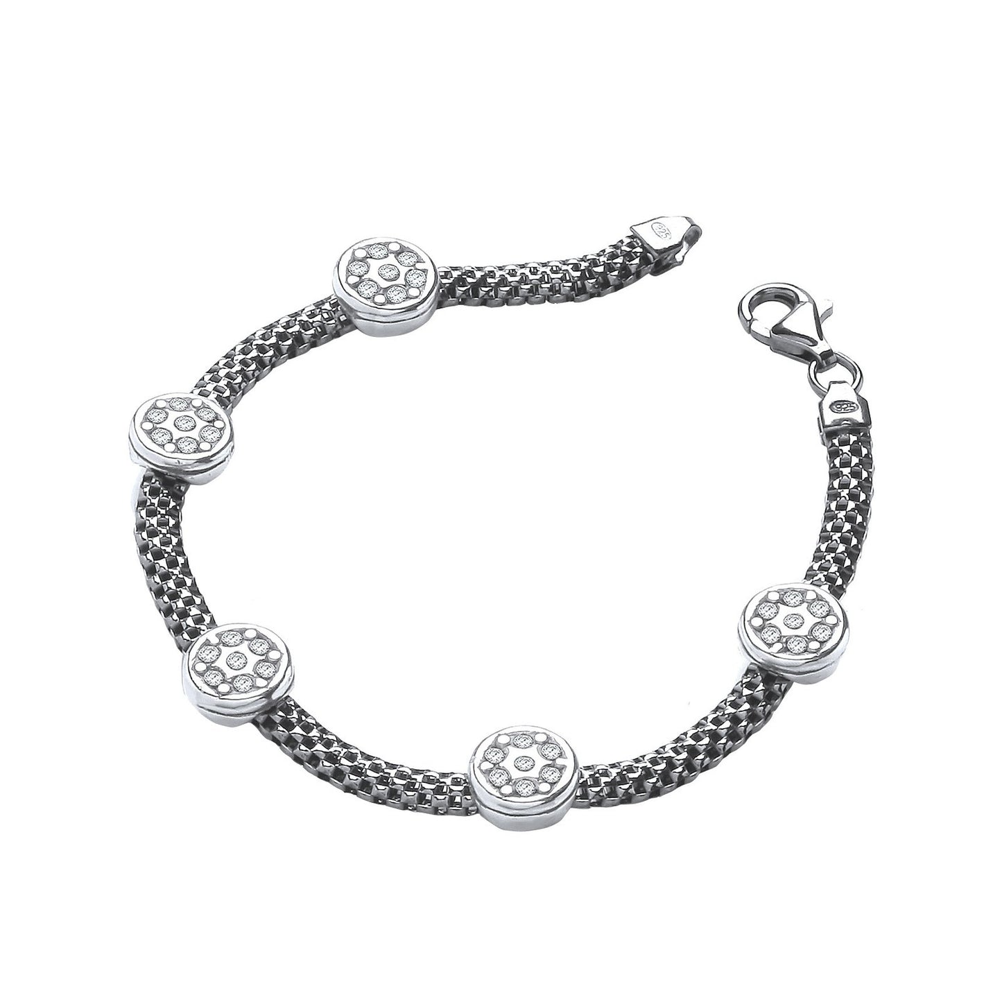 Ruthenium Mesh with Five Circles Cubic Zirconia's 7"/19cm Bracelet - Fine Bracelet - Certifie – Luxury Jewellery by Im