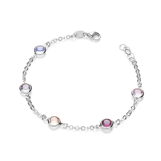 Silver 5 Multi Coloured Rubover Cubic Zirconia's 7"/19cm Bracelet - Fine Bracelet - Certified – Luxury Jewellery by Im