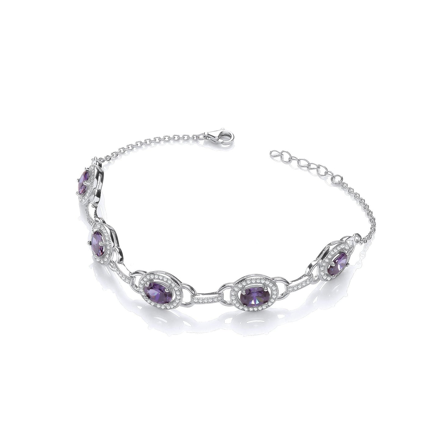 Amethyst & Clear Cubic Zirconias Halo Style Ladies Silver Bracelet - Fine Bracelet - Certifie – Luxury Jewellery by Im