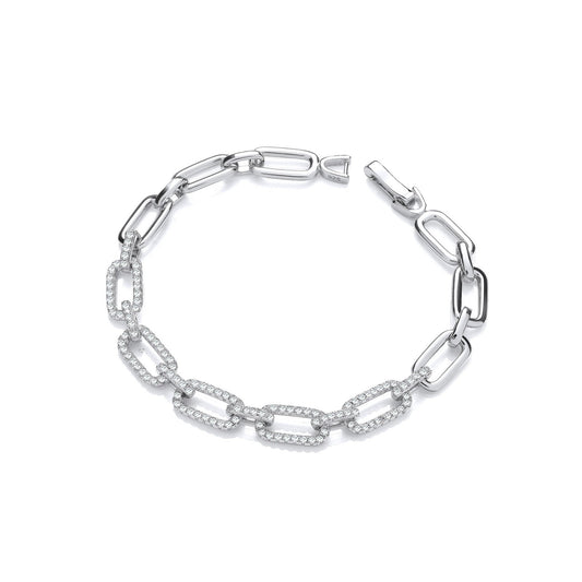 Rectangle Link Ladies Silver Cubic Zirconia Bracelet - Fine Bracelet - Certified Authentic – Luxury Jewellery by Imper