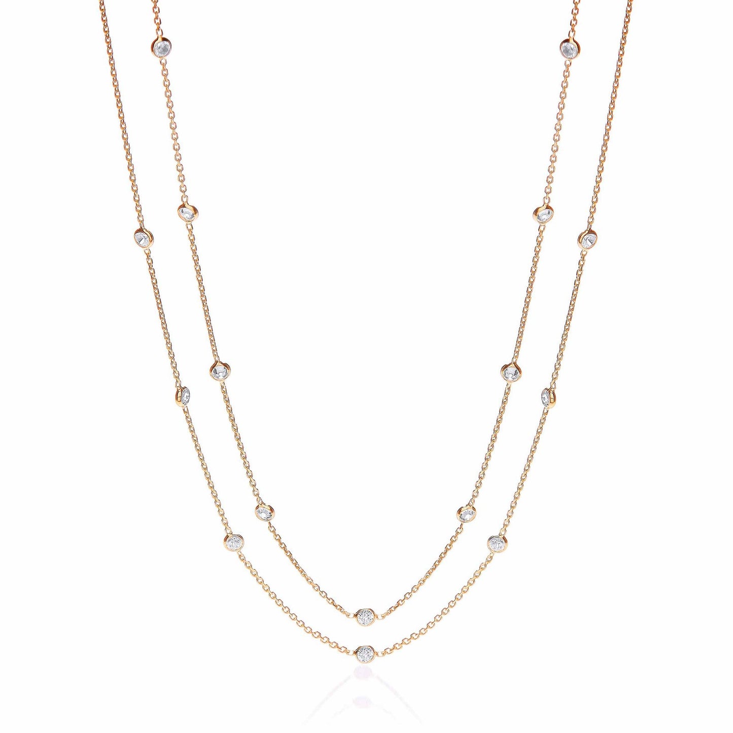 Gold Coated Rubover 23 Cubic Zirconia's Necklace 38" - Fine Necklace - Certified Authentic – Luxury Jewellery by Imper