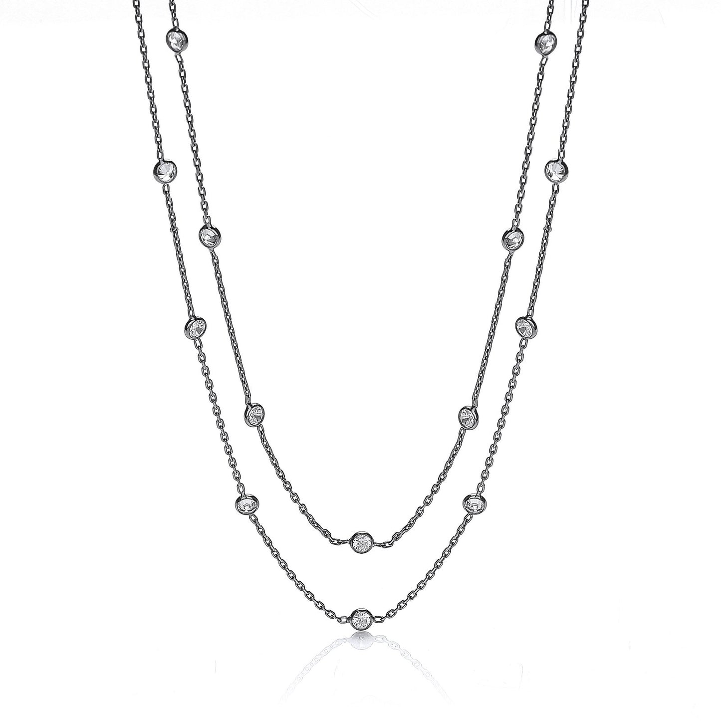 Ruthenium Coated Rubover 23 Cubic Zirconia's Necklace 38" - Fine Necklace - Certified Authent – Luxury Jewellery by Im