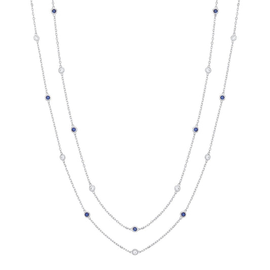 38" Silver Rubover Blue & Clear Cubic Zirconia's Necklace