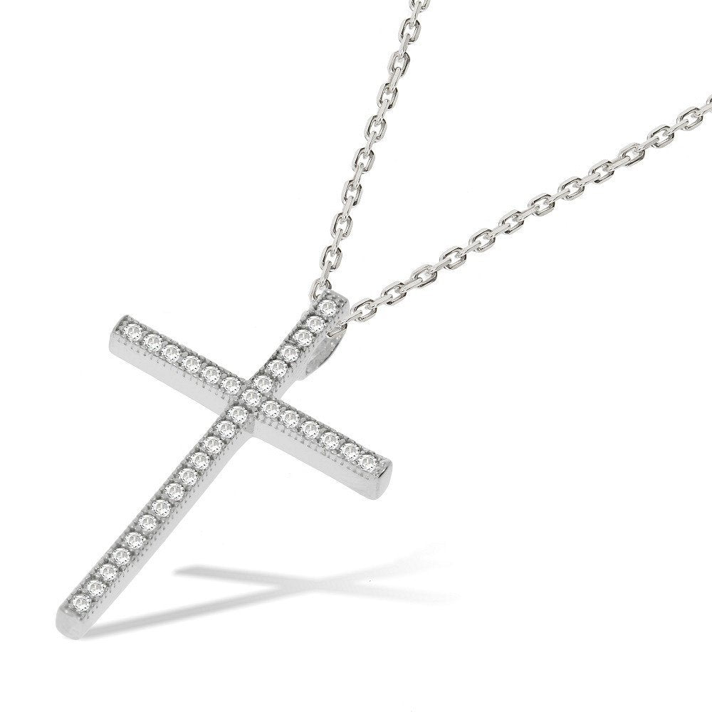 Micro Pave Cubic Zirconia Cross with Chain - Fine Necklace - Certified Authentic - Swiss Made – Luxury Jewellery by Im