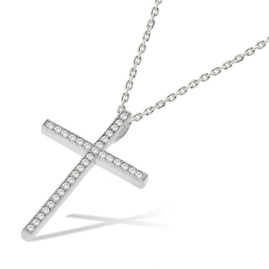 Micro Pave Cubic Zirconia Cross with Chain - Fine Necklace - Certified Authentic - Swiss Made – Luxury Jewellery by Im