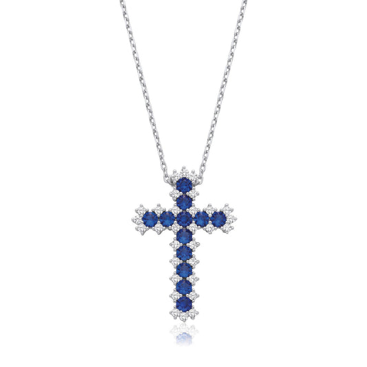 Blue & Clear Cubic Zirconia Cross with Chain - Fine Necklace - Certified Authentic - Swiss Ma – Luxury Jewellery by Im