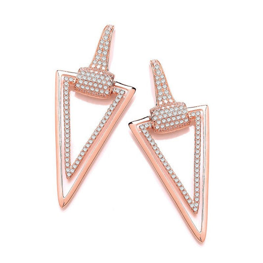 Rose Gold Coated Silver Triangle Drop Cubic Zirconia Earrings - Fine Ring - Certified Authent – Luxury Jewellery by Im
