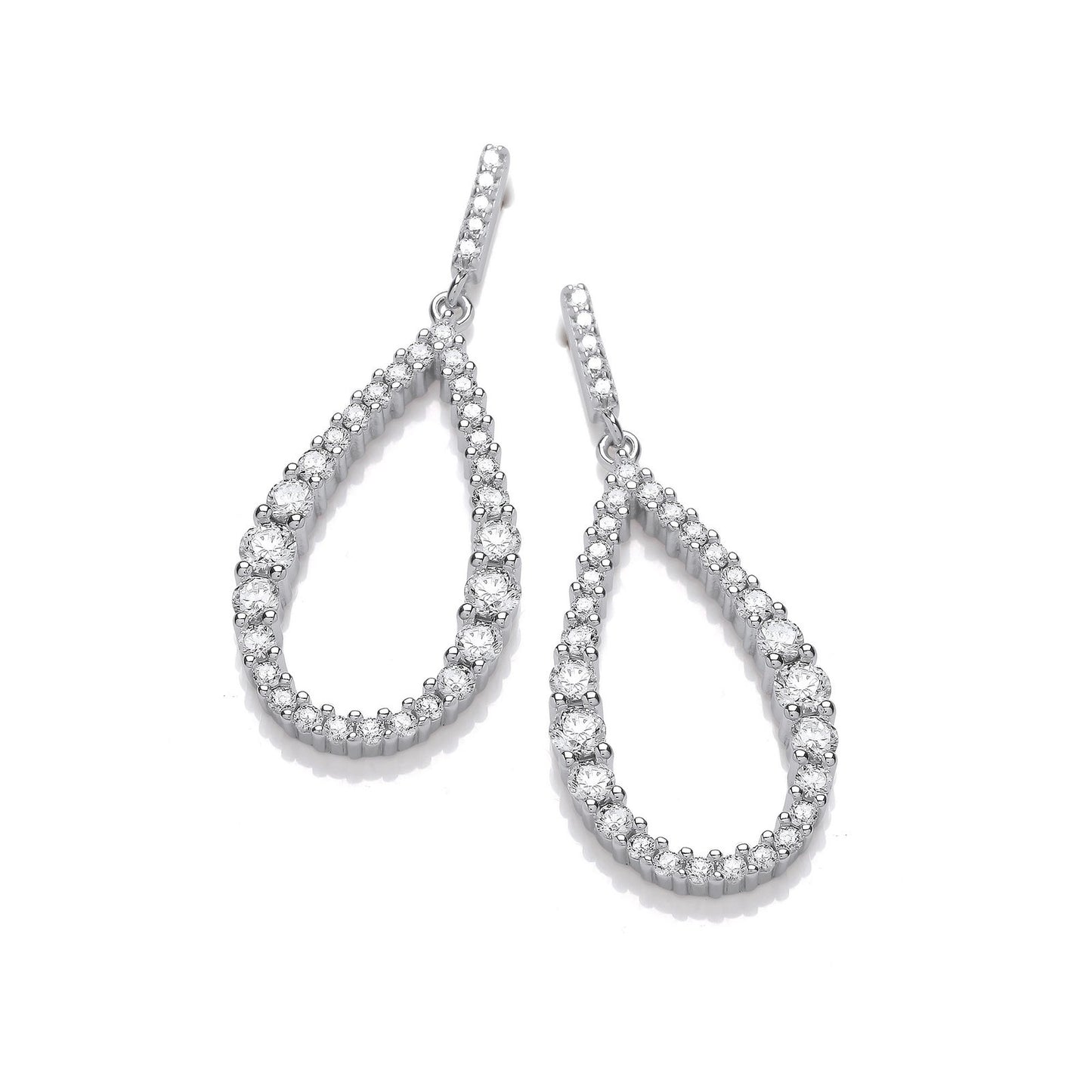Silver Teardrop Cubic Zirconia Long Earrings - Fine Ring - Certified Authentic - Swiss Made – Luxury Jewellery by Impe
