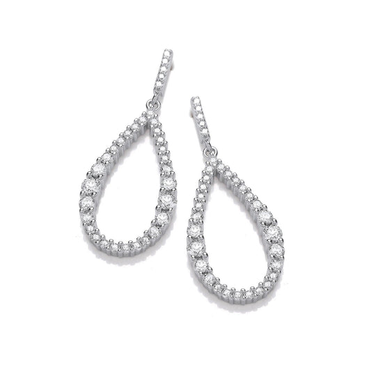 Silver Teardrop Cubic Zirconia Long Earrings - Fine Ring - Certified Authentic - Swiss Made – Luxury Jewellery by Impe
