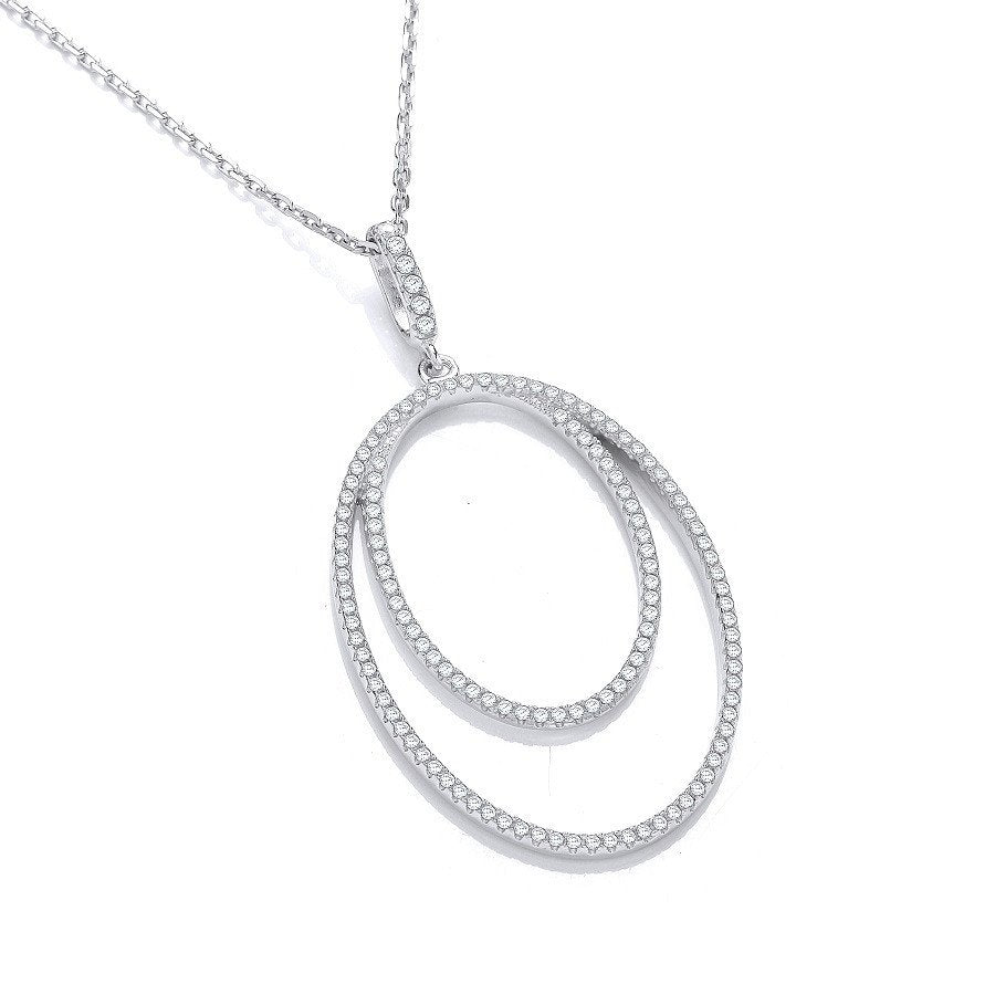 Micro Pave' Oval Double Row Cubic Zirconia Pendant with 18" Chain - Fine Necklace - Certified – Luxury Jewellery by Im