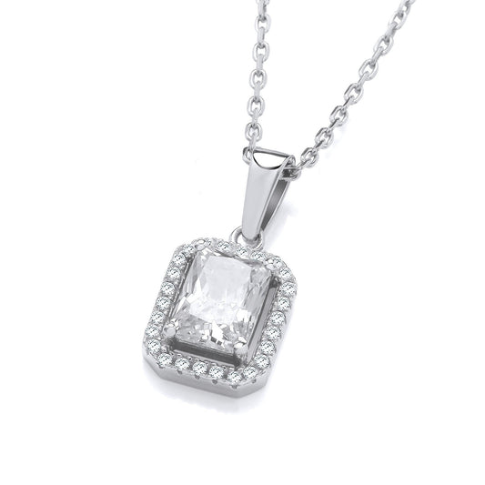 Silver Clear Cubic Zirconias Halo Stud Pendant with Chain - Fine Necklace - Certified Authent – Luxury Jewellery by Im