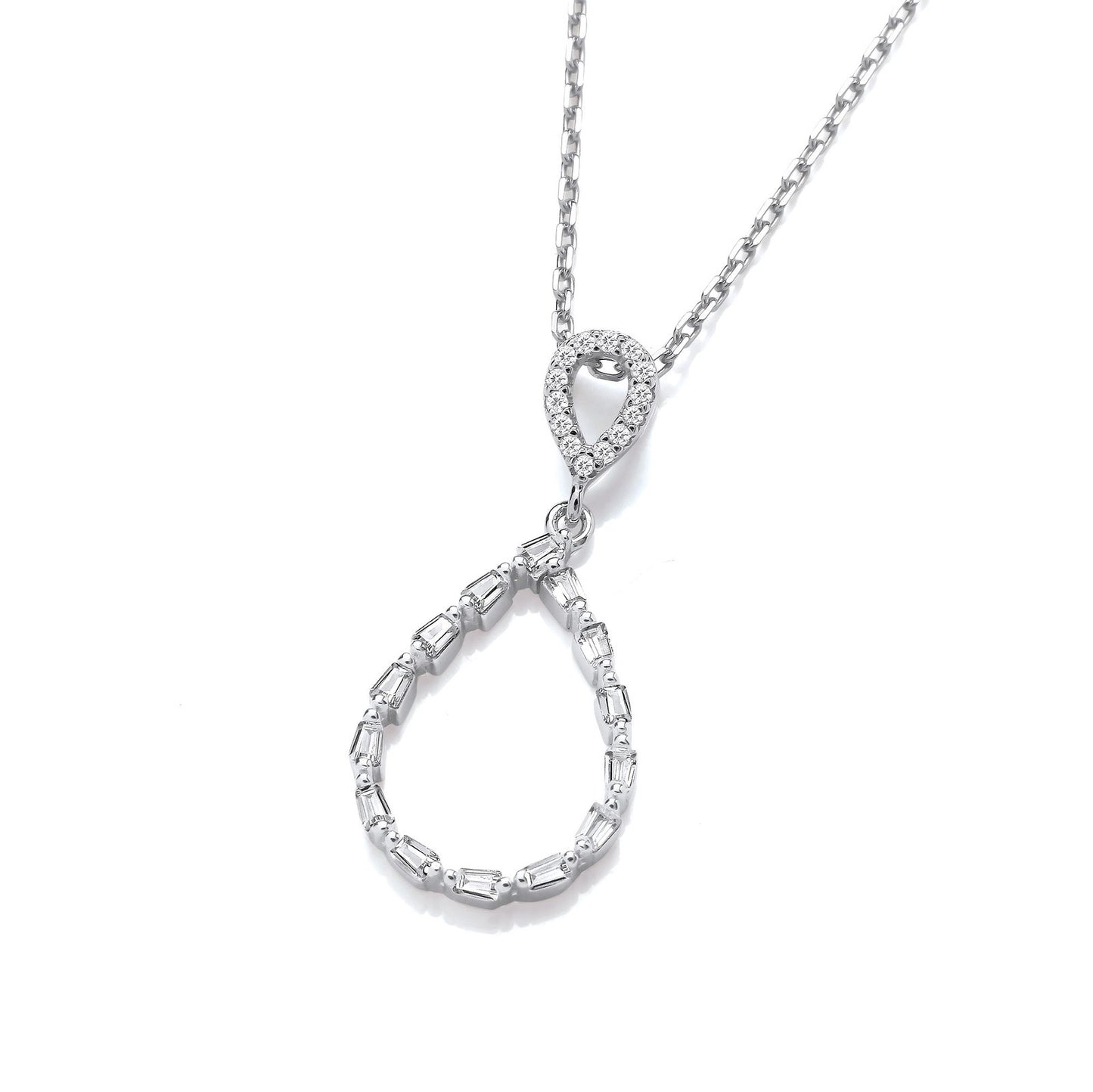 Teardrop Baguette Cubic Zirconias Silver Pendant with Chain - Fine Necklace - Certified Authe – Luxury Jewellery by Im