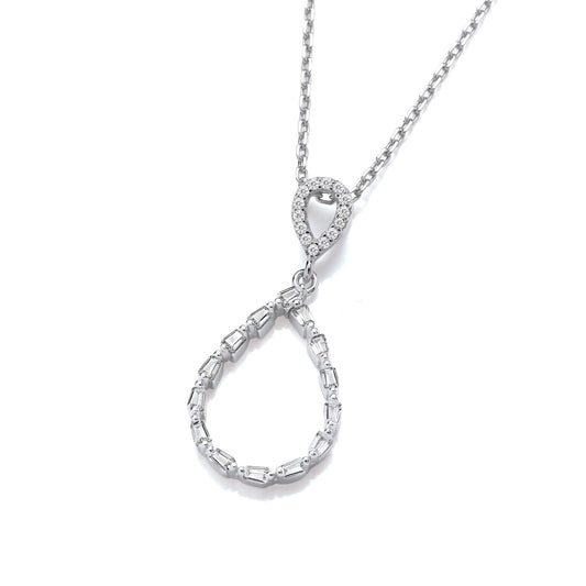 Teardrop Baguette Cubic Zirconias Silver Pendant with Chain - Fine Necklace - Certified Authe – Luxury Jewellery by Im