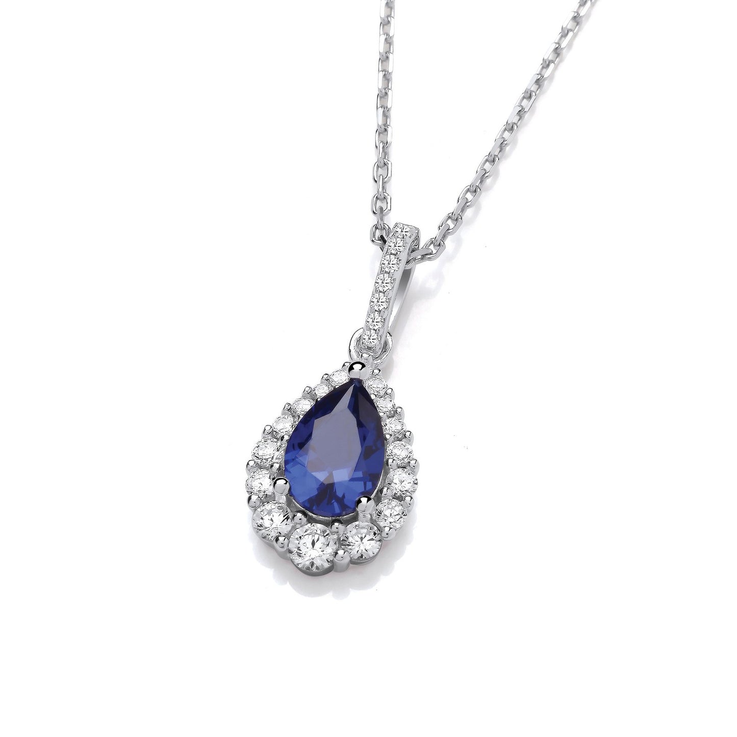 Blue Teardrop Cubic Zirconia Silver Pendant with Chain - Fine Necklace - Certified Authentic – Luxury Jewellery by Imp