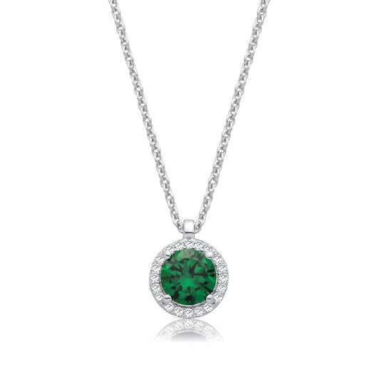 Emerald Green and Clear Cubic Zirconias Halo Pendant with Chain - Fine Necklace - Certified A – Luxury Jewellery by Im