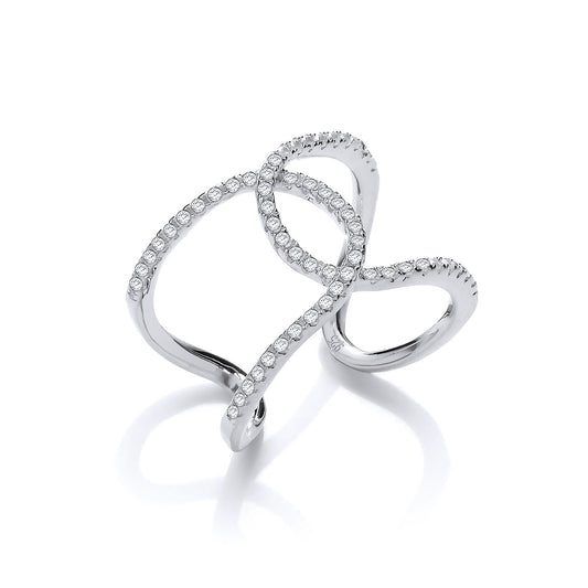 Micro Pave Cubic Zirconia Two Row Interlocking Cuff Silver Ring - Fine Ring - Certified Authe – Luxury Jewellery by Im