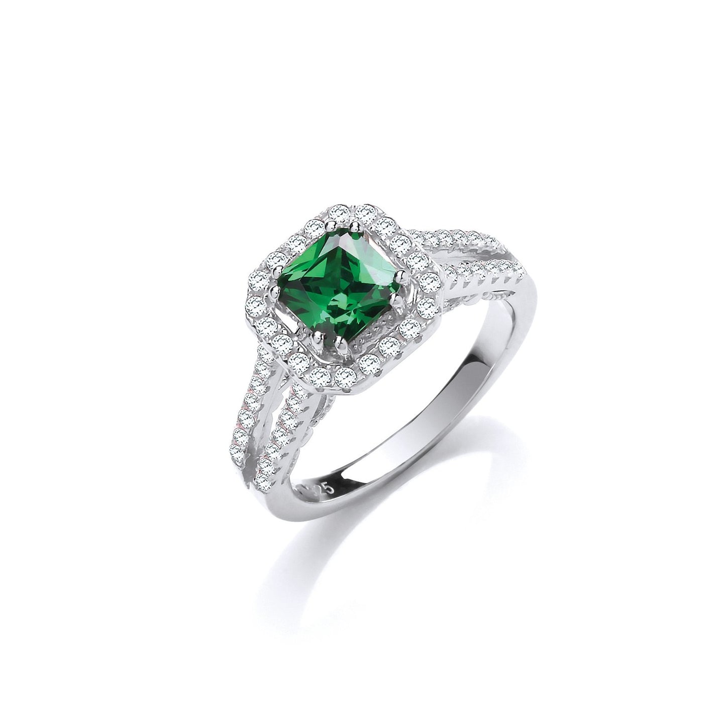 Green P/C Cubic Zirconia High Setting Split Shank Fancy Silver Ring - Fine Ring - Certified A – Luxury Jewellery by Im