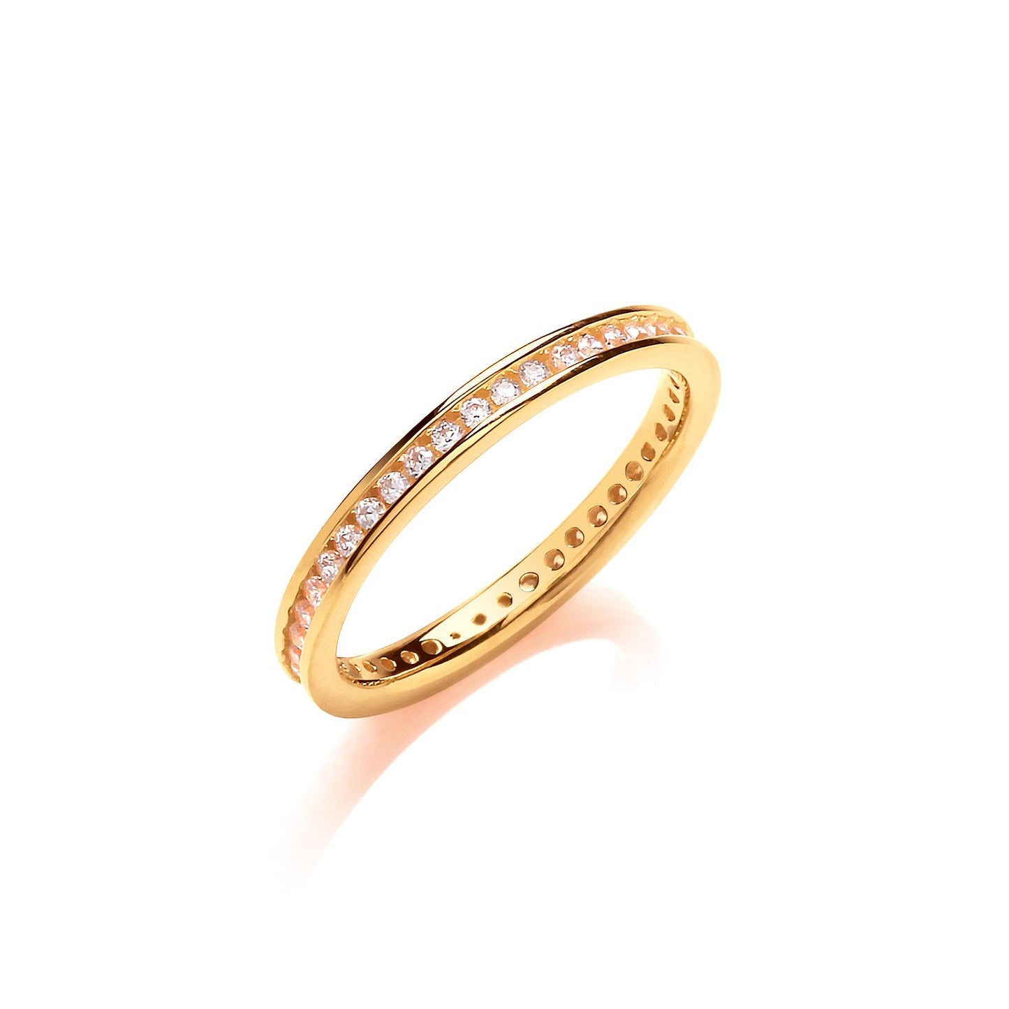 2mm Full Et Rd/bril. Cubic Zirconia Yellow Gold Plated Silver Ring