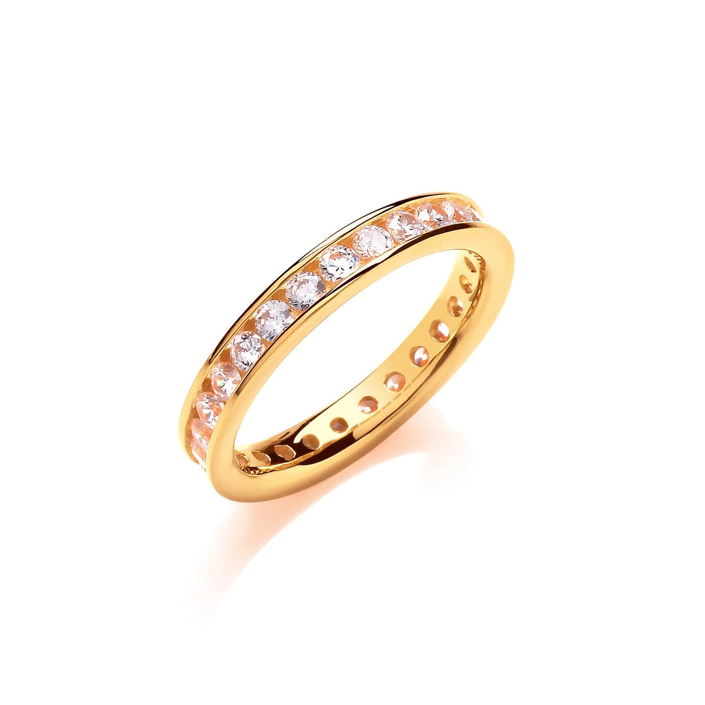 3mm Full Et Rd/bril. Cubic Zirconia Yellow Gold Plated Silver Ring
