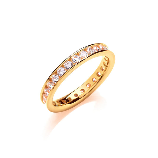 3mm Full Et Rd/bril. Cubic Zirconia Yellow Gold Plated Silver Ring