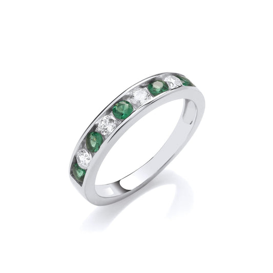 Emerald Green & Clear Cubic Zirconia Half Et Silver Ring - Fine Ring - Certified Authentic – Luxury Jewellery by Imper